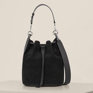 All Saints Suede Bucket Bag with Stud Strap